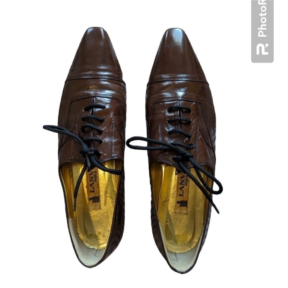 Lanvin vintage patent leather brown oxfords sz EU 38.5 US 8